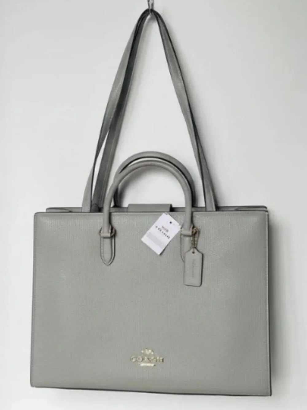 Coach Maggie Large Tote Dove Gray Pebbled Leather Shoulder Bag CY666
